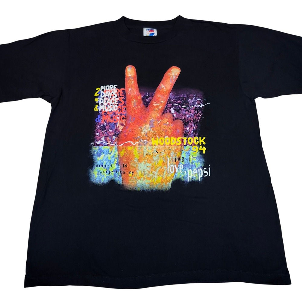 Vintage‎ 1994 Woodstock Live It Love Pepsi T Shirt Black XL Festival -READ-